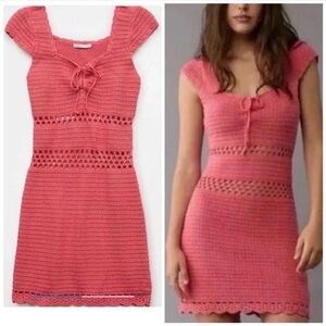 American Eagle Crochet Sweater Mini Dress Cover Up Coral Pink Womens Size Medium